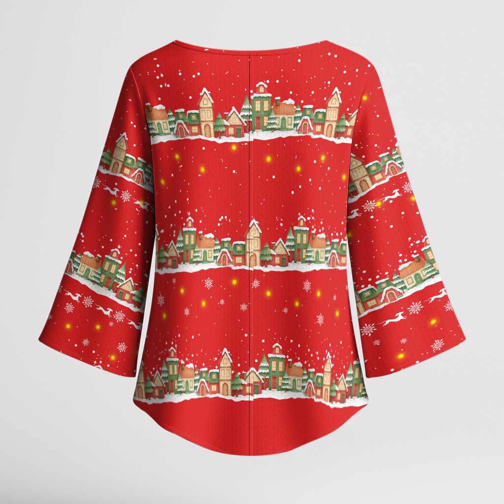 Funny Dachshund Dog Light Up Christmas Kimono Sleeve Blouse Snowy Village Red Holiday Design - Wonder Print Shop