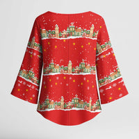 Funny Dachshund Dog Light Up Christmas Kimono Sleeve Blouse Snowy Village Red Holiday Design - Wonder Print Shop