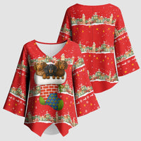 Funny Dachshund Dog Light Up Christmas Kimono Sleeve Blouse Snowy Village Red Holiday Design - Wonder Print Shop