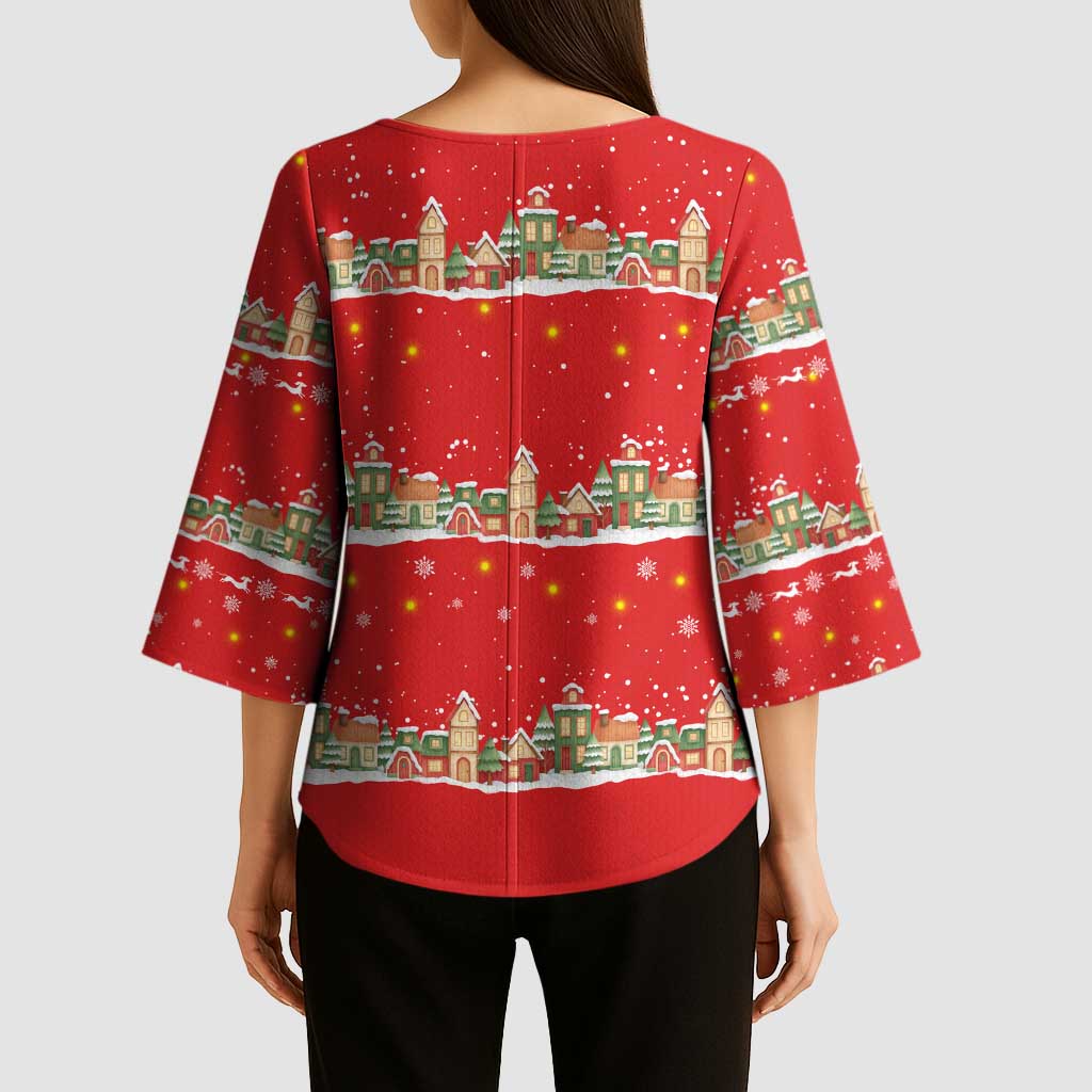 Funny Dachshund Dog Light Up Christmas Kimono Sleeve Blouse Snowy Village Red Holiday Design - Wonder Print Shop