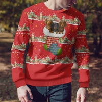 Funny Dachshund Dog Light Up Christmas Ugly Christmas Sweater Snowy Village Red Holiday Design - Wonder Print Shop