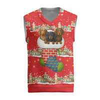 Funny Dachshund Dog Light Up Christmas Knitted V-Neck Vest Snowy Village Red Holiday Design - Wonder Print Shop