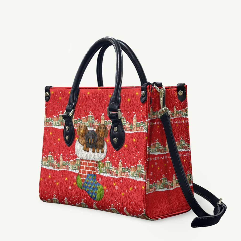 Funny Dachshund Dog Light Up Christmas Leather Bag Snowy Village Red Holiday Design - Wonder Print Shop