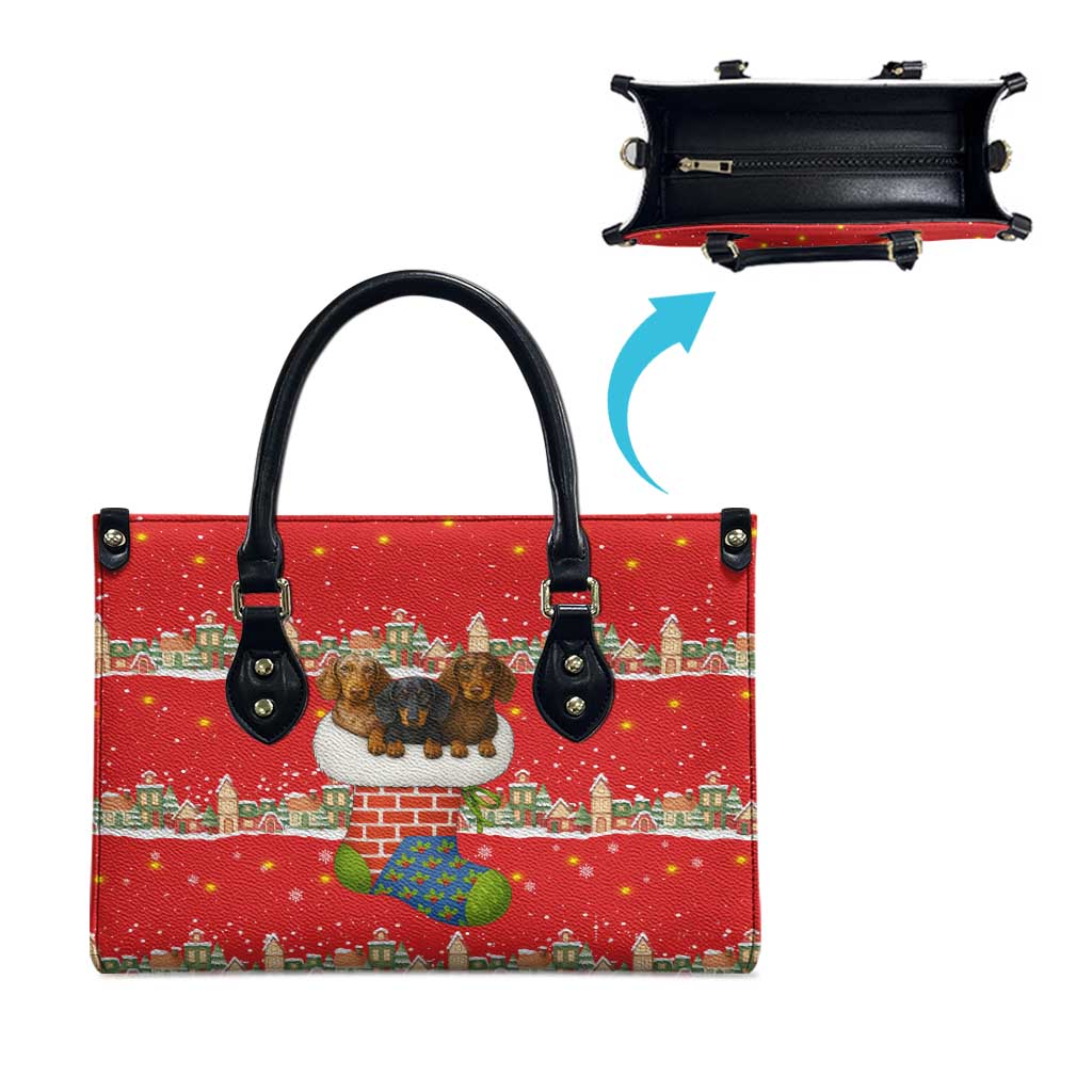 Funny Dachshund Dog Light Up Christmas Leather Bag Snowy Village Red Holiday Design - Wonder Print Shop