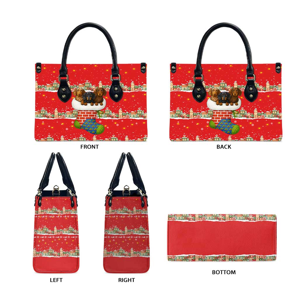 Funny Dachshund Dog Light Up Christmas Leather Bag Snowy Village Red Holiday Design - Wonder Print Shop