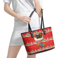 Funny Dachshund Dog Light Up Christmas Leather Tote Bag Snowy Village Red Holiday Design - Wonder Print Shop