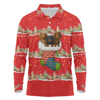 Funny Dachshund Dog Light Up Christmas Long Sleeve Polo Shirt Snowy Village Red Holiday Design - Wonder Print Shop