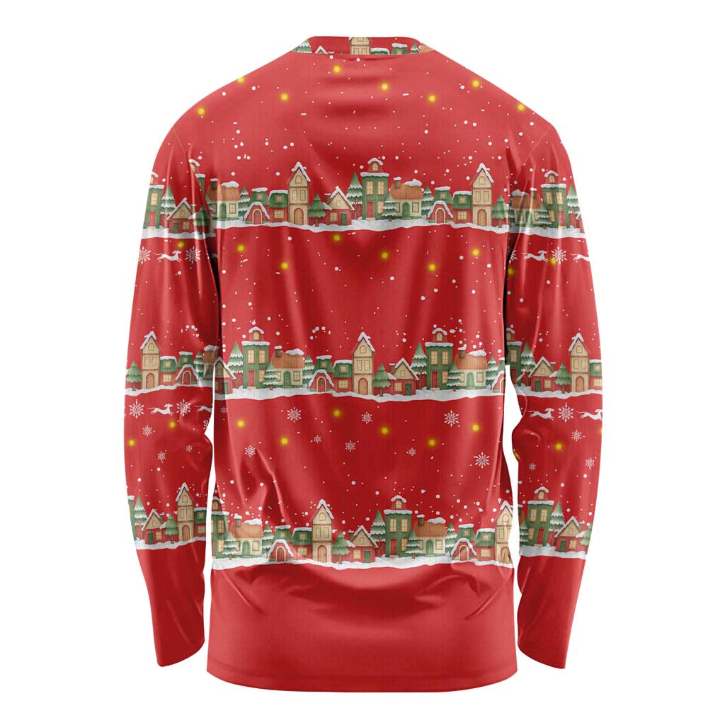 Funny Dachshund Dog Light Up Christmas Long Sleeve Shirt Snowy Village Red Holiday Design - Wonder Print Shop