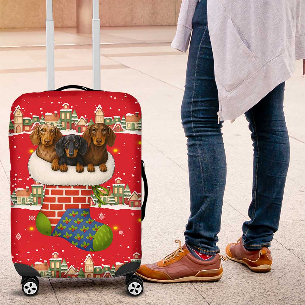 Funny Dachshund Dog Light Up Christmas Luggage Cover Snowy Village Red Holiday Design - Wonder Print Shop