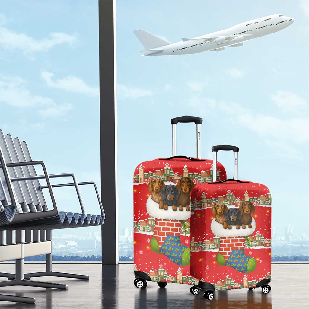 Funny Dachshund Dog Light Up Christmas Luggage Cover Snowy Village Red Holiday Design - Wonder Print Shop