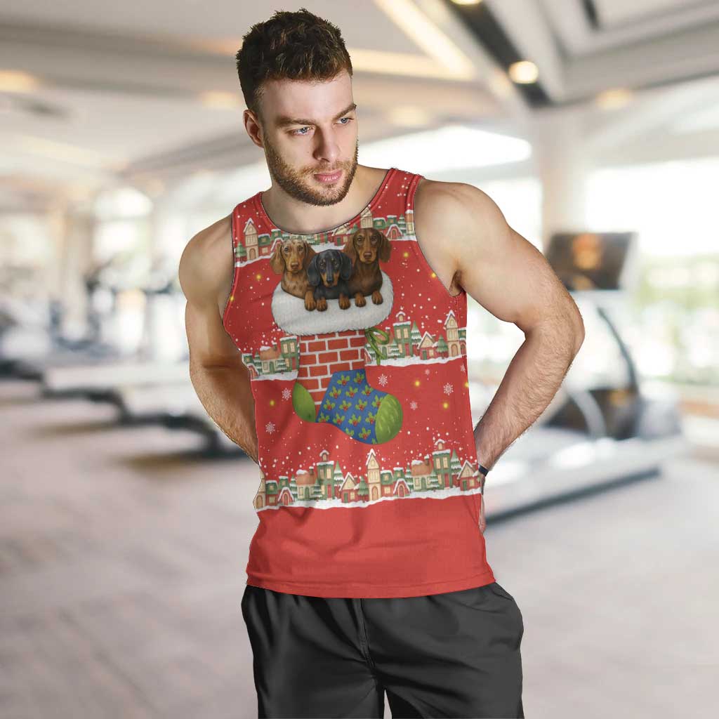 Funny Dachshund Dog Light Up Christmas Men Tank Top Snowy Village Red Holiday Design - Wonder Print Shop