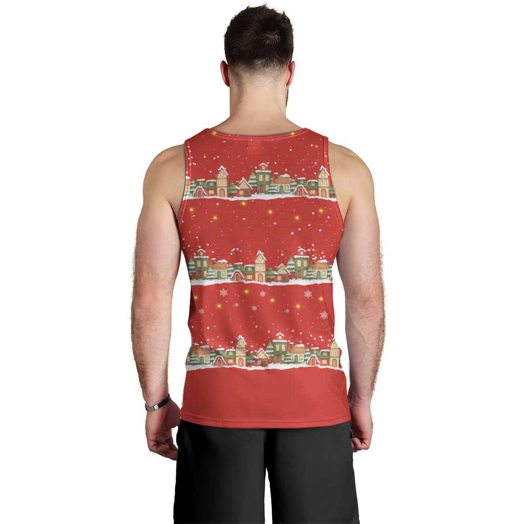 Funny Dachshund Dog Light Up Christmas Men Tank Top Snowy Village Red Holiday Design - Wonder Print Shop