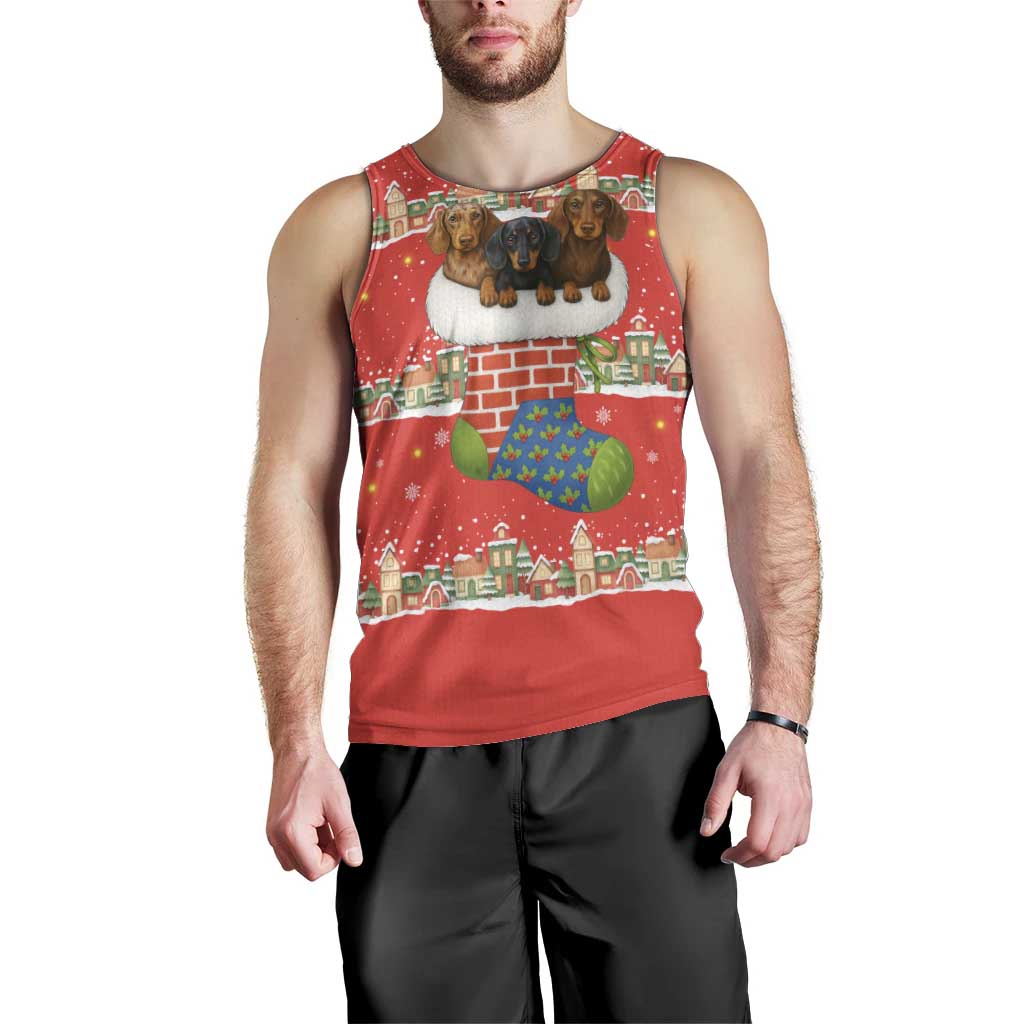 Funny Dachshund Dog Light Up Christmas Men Tank Top Snowy Village Red Holiday Design - Wonder Print Shop