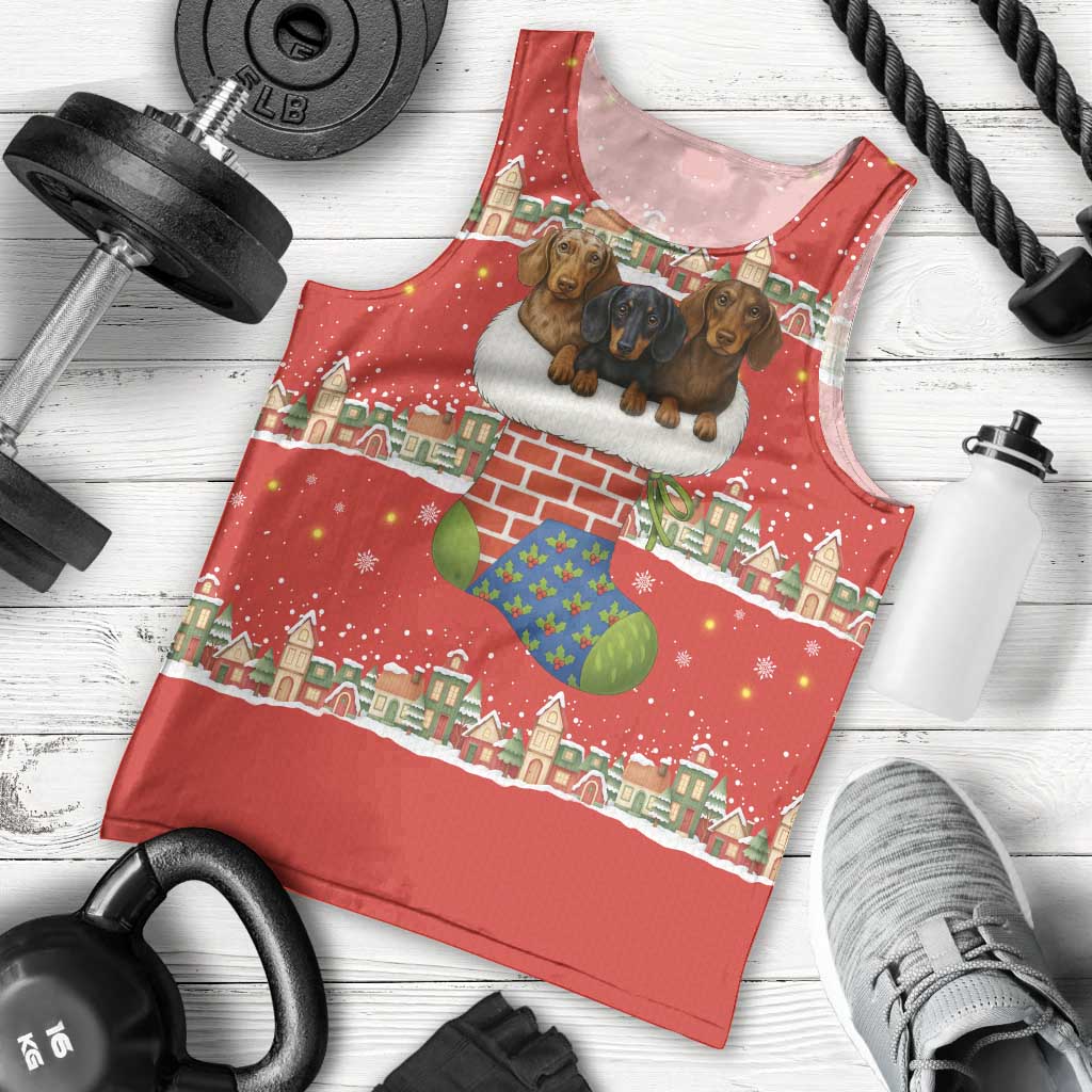 Funny Dachshund Dog Light Up Christmas Men Tank Top Snowy Village Red Holiday Design - Wonder Print Shop