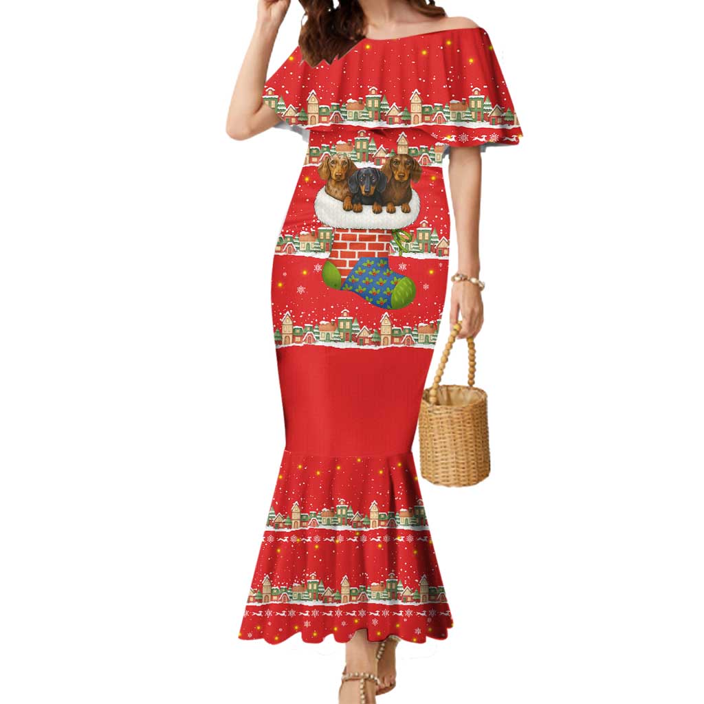 Funny Dachshund Dog Light Up Christmas Mermaid Dress Snowy Village Red Holiday Design - Wonder Print Shop