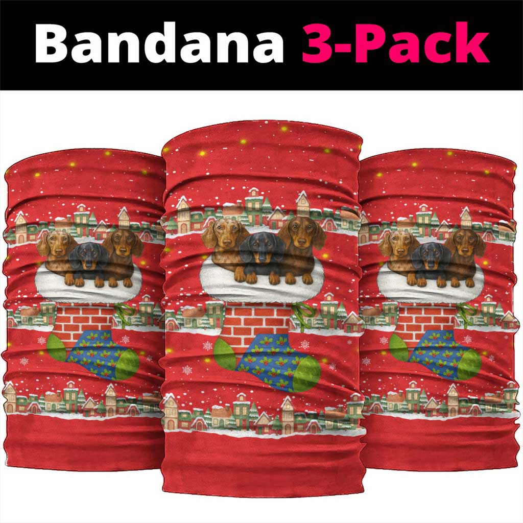 Funny Dachshund Dog Light Up Christmas Neck Gaiter Snowy Village Red Holiday Design - Wonder Print Shop