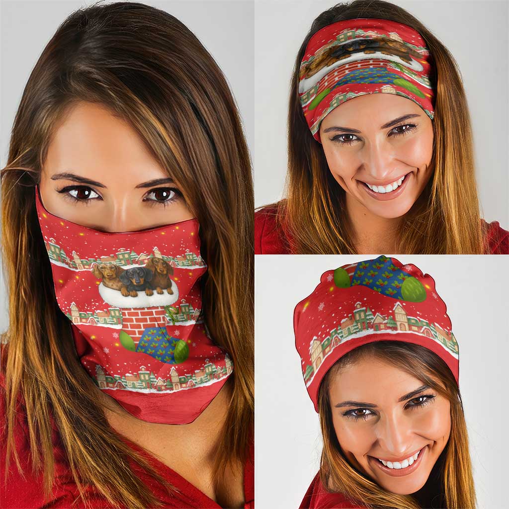 Funny Dachshund Dog Light Up Christmas Neck Gaiter Snowy Village Red Holiday Design - Wonder Print Shop
