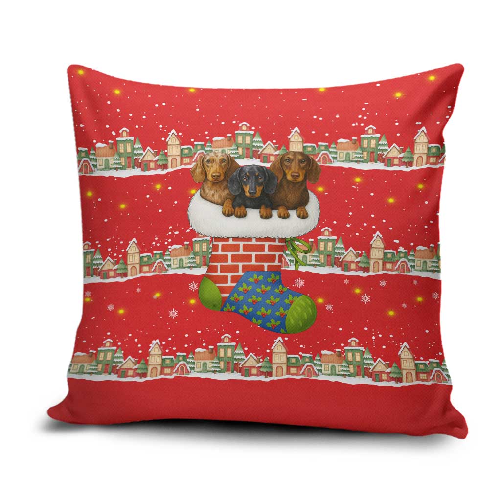 Funny Dachshund Dog Light Up Christmas Pillow Cover Snowy Village Red Holiday Design - Wonder Print Shop