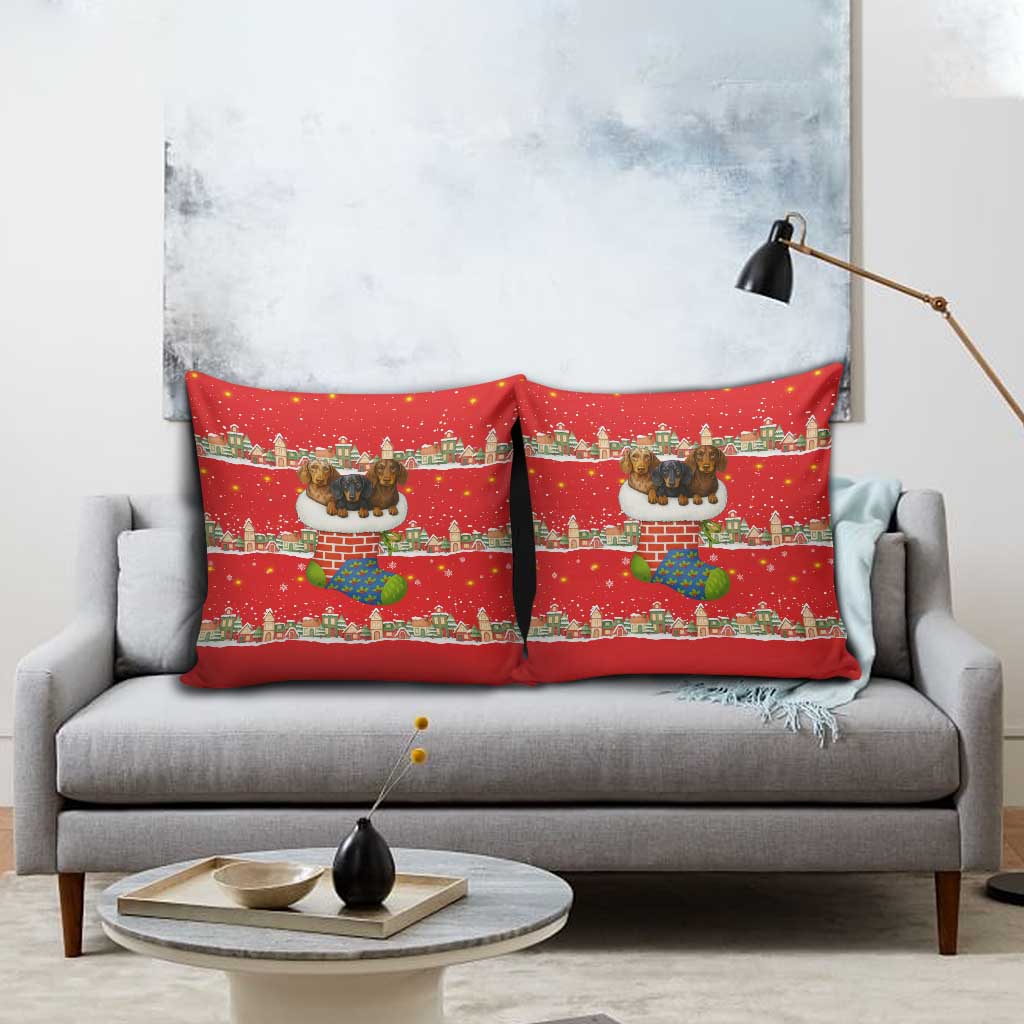 Funny Dachshund Dog Light Up Christmas Pillow Cover Snowy Village Red Holiday Design - Wonder Print Shop