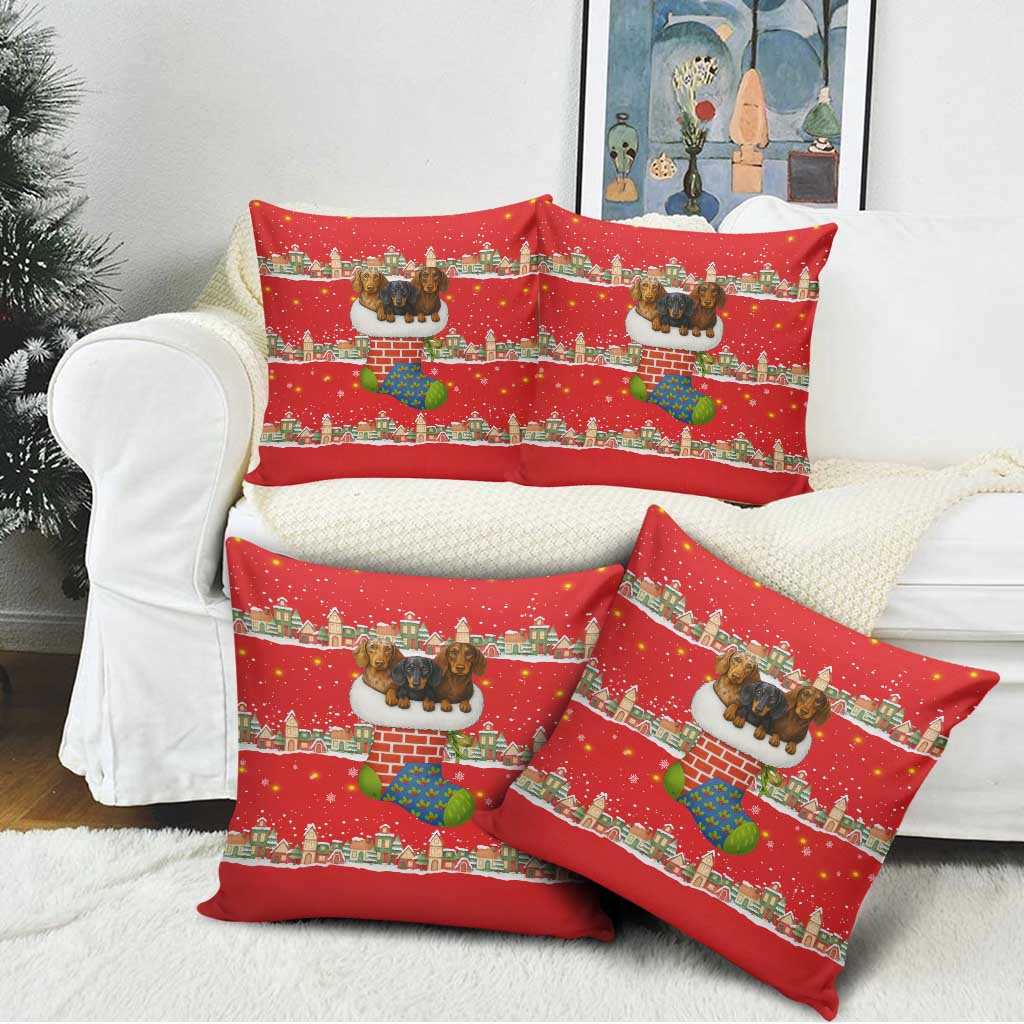 Funny Dachshund Dog Light Up Christmas Pillow Cover Snowy Village Red Holiday Design - Wonder Print Shop