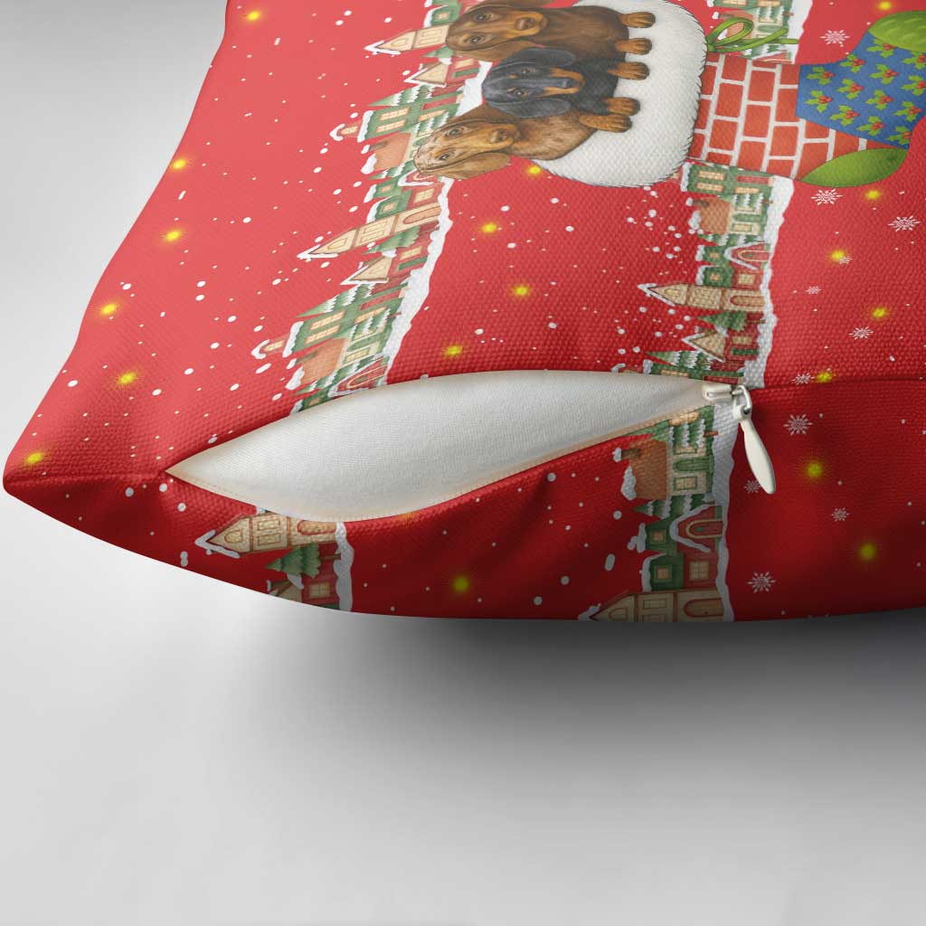 Funny Dachshund Dog Light Up Christmas Pillow Cover Snowy Village Red Holiday Design - Wonder Print Shop