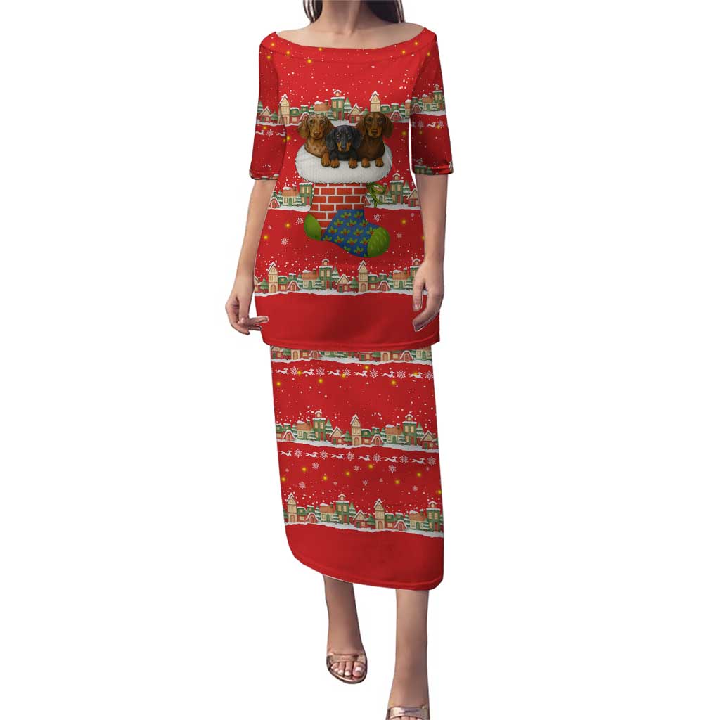 Funny Dachshund Dog Light Up Christmas Puletasi Snowy Village Red Holiday Design - Wonder Print Shop