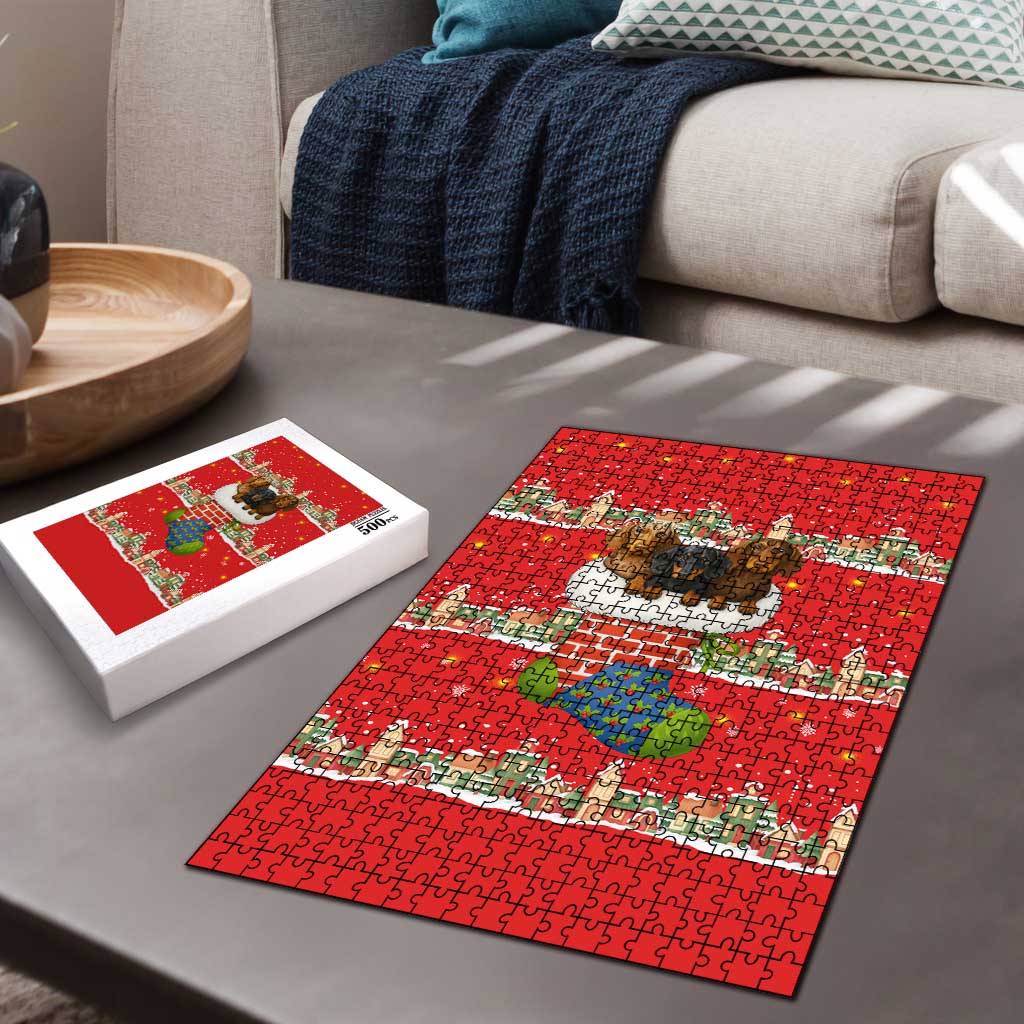 Funny Dachshund Dog Light Up Christmas Puzzle Snowy Village Red Holiday Design - Wonder Print Shop
