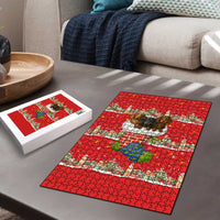 Funny Dachshund Dog Light Up Christmas Puzzle Snowy Village Red Holiday Design - Wonder Print Shop