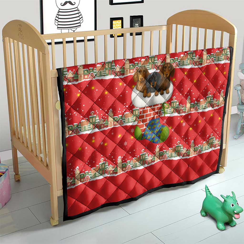 Funny Dachshund Dog Light Up Christmas Quilt Snowy Village Red Holiday Design - Wonder Print Shop