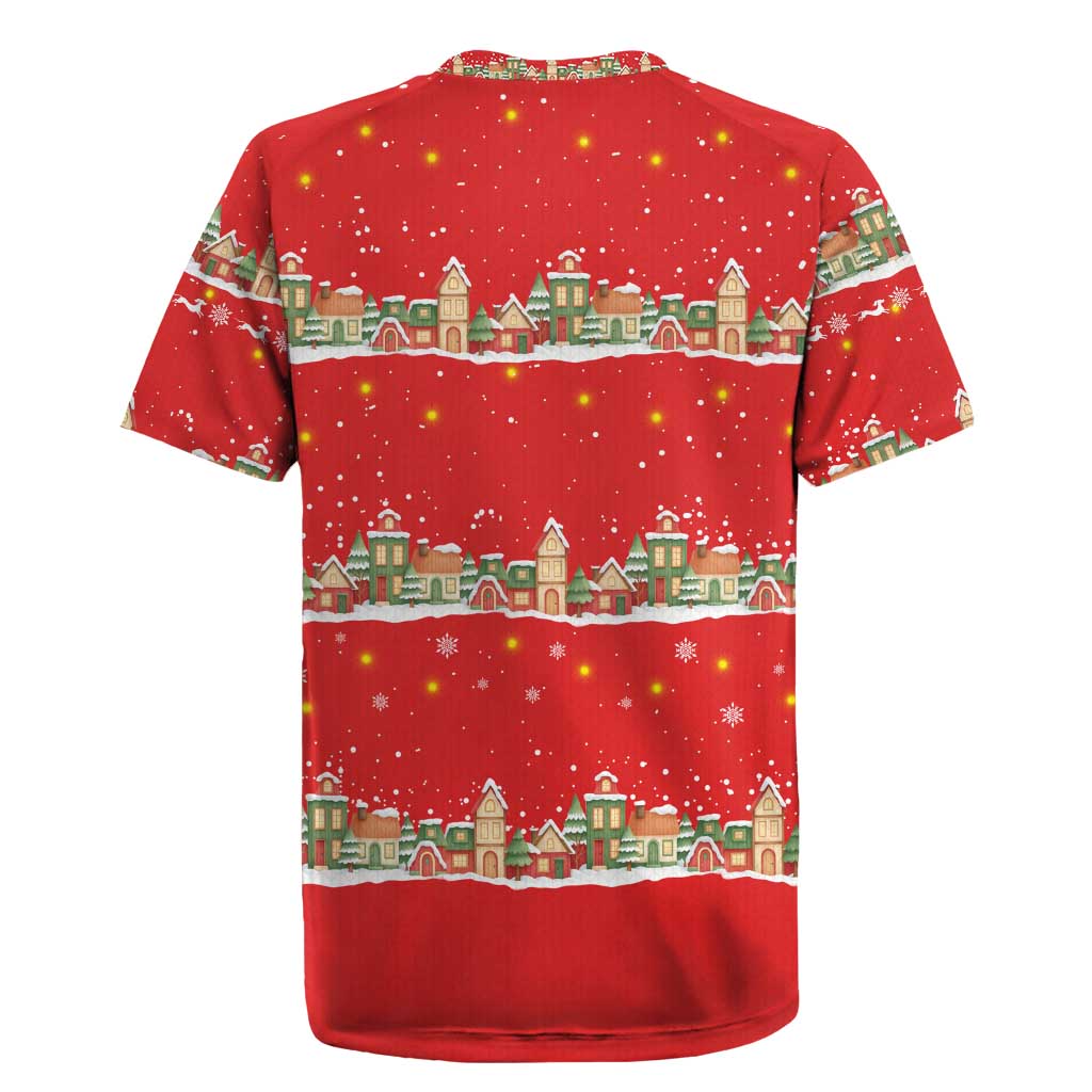 Funny Dachshund Dog Light Up Christmas Rugby Jersey Snowy Village Red Holiday Design - Wonder Print Shop