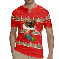 Funny Dachshund Dog Light Up Christmas Rugby Jersey Snowy Village Red Holiday Design - Wonder Print Shop