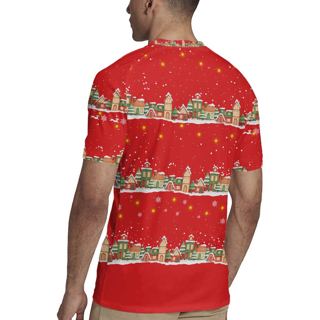 Funny Dachshund Dog Light Up Christmas Rugby Jersey Snowy Village Red Holiday Design - Wonder Print Shop