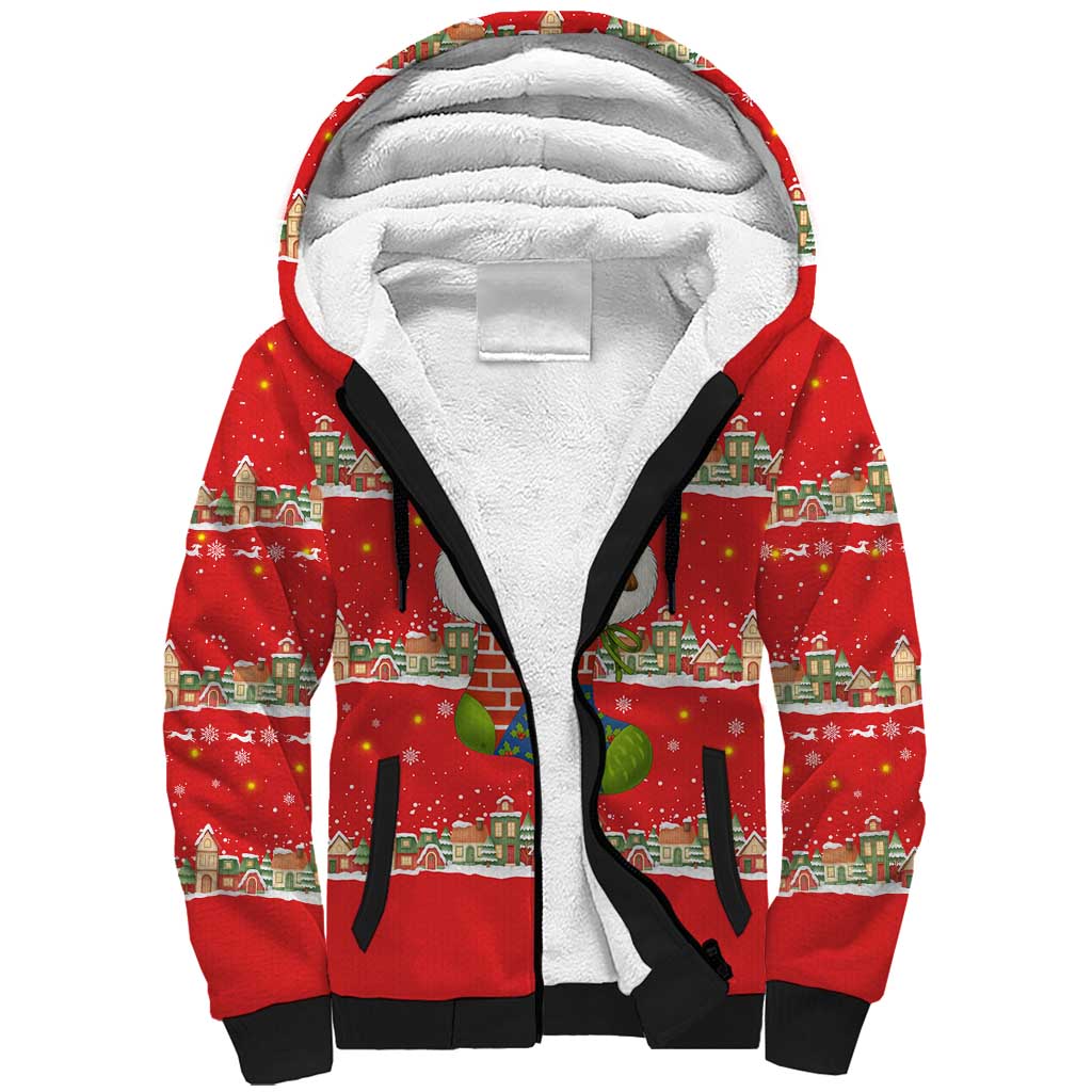 Funny Dachshund Dog Light Up Christmas Sherpa Hoodie Snowy Village Red Holiday Design - Wonder Print Shop