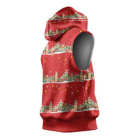 Funny Dachshund Dog Light Up Christmas Sleeveless Hoodie Snowy Village Red Holiday Design - Wonder Print Shop