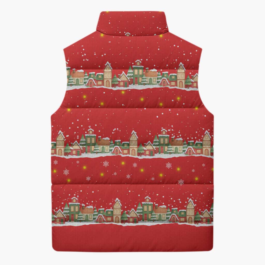 Funny Dachshund Dog Light Up Christmas Sleeveless Puffer Jacket Snowy Village Red Holiday Design - Wonder Print Shop