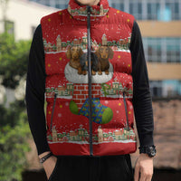 Funny Dachshund Dog Light Up Christmas Sleeveless Puffer Jacket Snowy Village Red Holiday Design - Wonder Print Shop