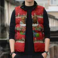 Funny Dachshund Dog Light Up Christmas Sleeveless Puffer Jacket Snowy Village Red Holiday Design - Wonder Print Shop