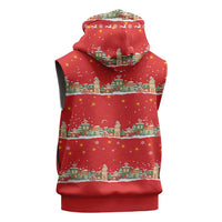 Funny Dachshund Dog Light Up Christmas Sleeveless Zip Hoodie Snowy Village Red Holiday Design - Wonder Print Shop