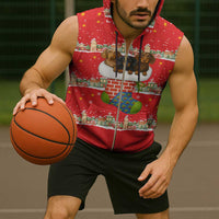 Funny Dachshund Dog Light Up Christmas Sleeveless Zip Hoodie Snowy Village Red Holiday Design - Wonder Print Shop