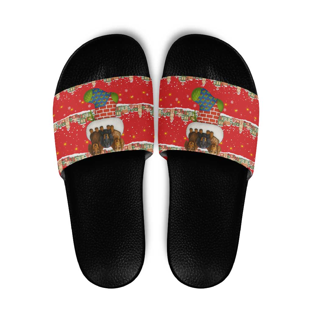 Funny Dachshund Dog Light Up Christmas Slide Sandals Snowy Village Red Holiday Design - Wonder Print Shop