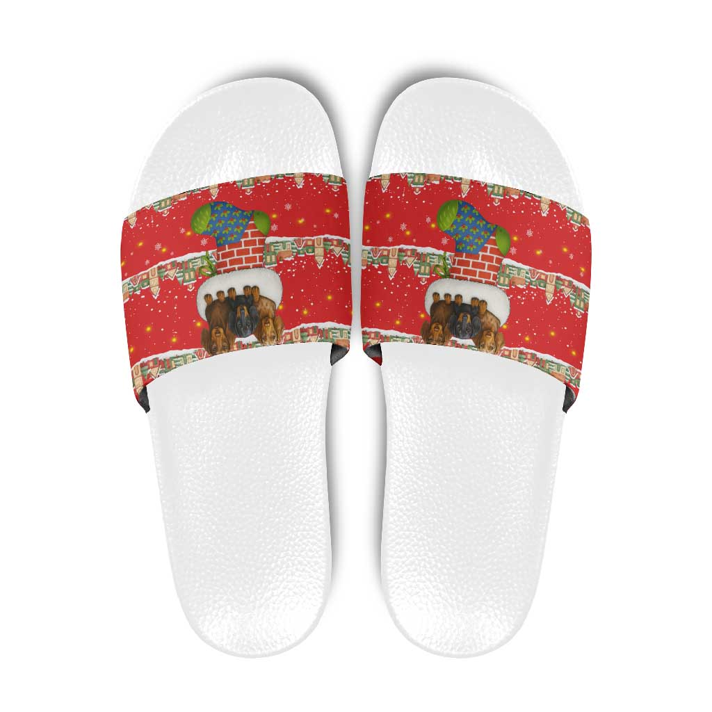 Funny Dachshund Dog Light Up Christmas Slide Sandals Snowy Village Red Holiday Design - Wonder Print Shop