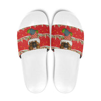 Funny Dachshund Dog Light Up Christmas Slide Sandals Snowy Village Red Holiday Design - Wonder Print Shop