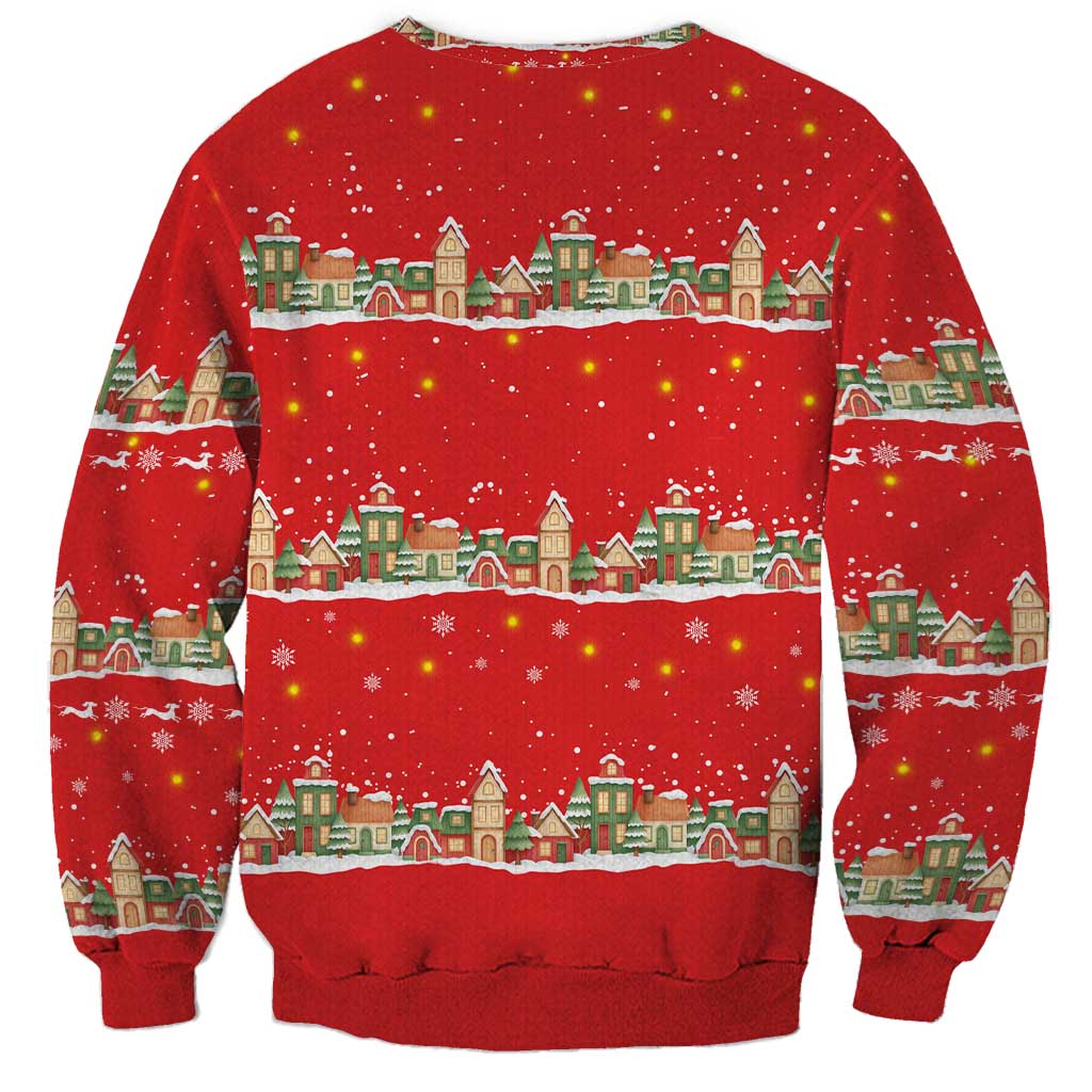 Funny Dachshund Dog Light Up Christmas Sweatshirt Snowy Village Red Holiday Design - Wonder Print Shop