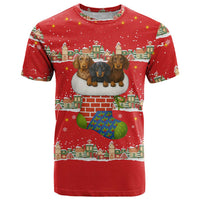 Funny Dachshund Dog Light Up Christmas T Shirt Snowy Village Red Holiday Design - Wonder Print Shop