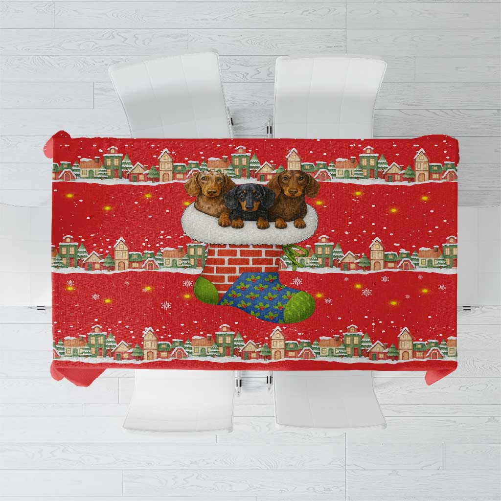 Funny Dachshund Dog Light Up Christmas Tablecloth Snowy Village Red Holiday Design - Wonder Print Shop