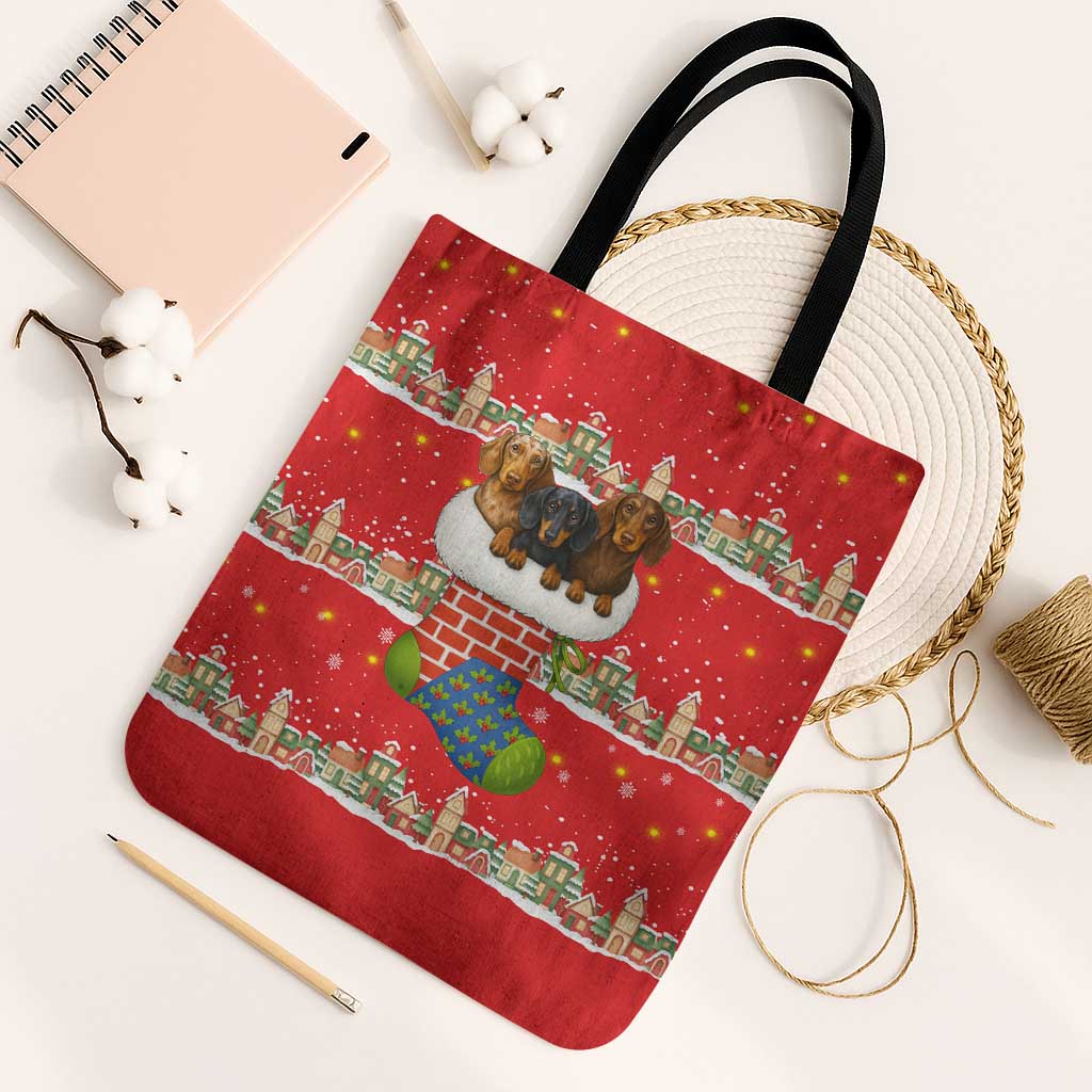 Funny Dachshund Dog Light Up Christmas Tote Bag Snowy Village Red Holiday Design - Wonder Print Shop