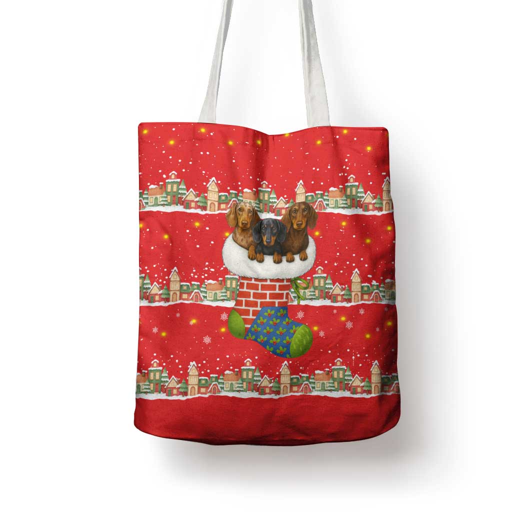 Funny Dachshund Dog Light Up Christmas Tote Bag Snowy Village Red Holiday Design - Wonder Print Shop