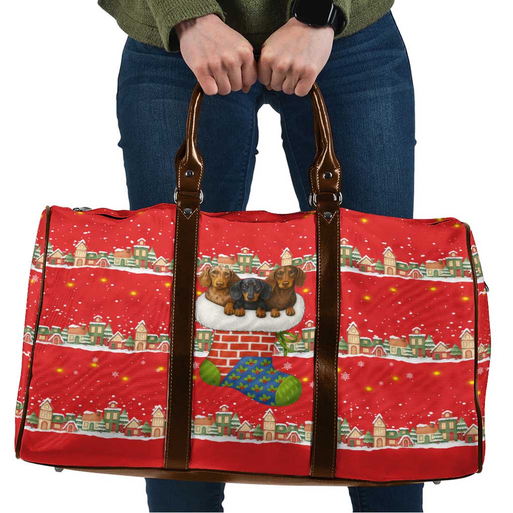 Funny Dachshund Dog Light Up Christmas Travel Bag Snowy Village Red Holiday Design - Wonder Print Shop