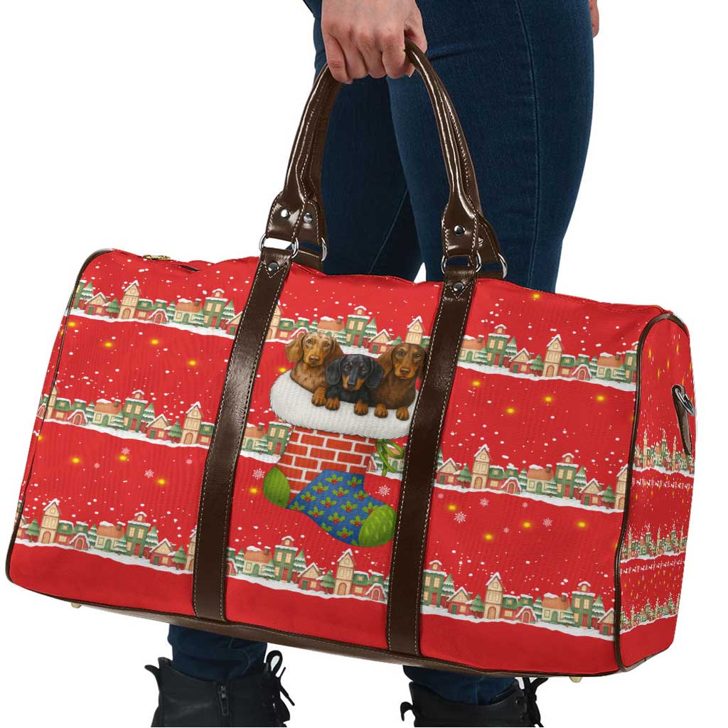 Funny Dachshund Dog Light Up Christmas Travel Bag Snowy Village Red Holiday Design - Wonder Print Shop
