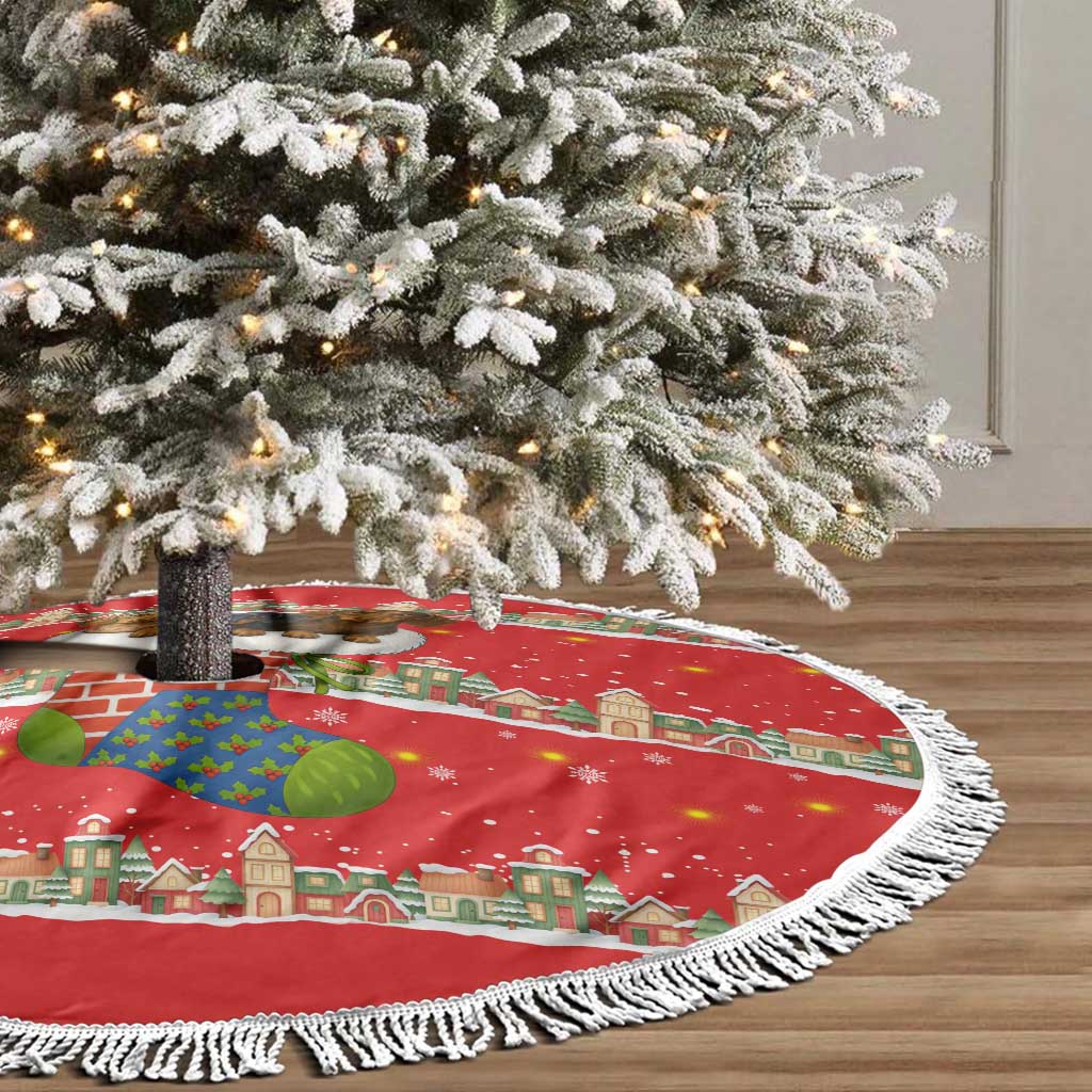 Funny Dachshund Dog Light Up Christmas Tree Skirt Snowy Village Red Holiday Design - Wonder Print Shop